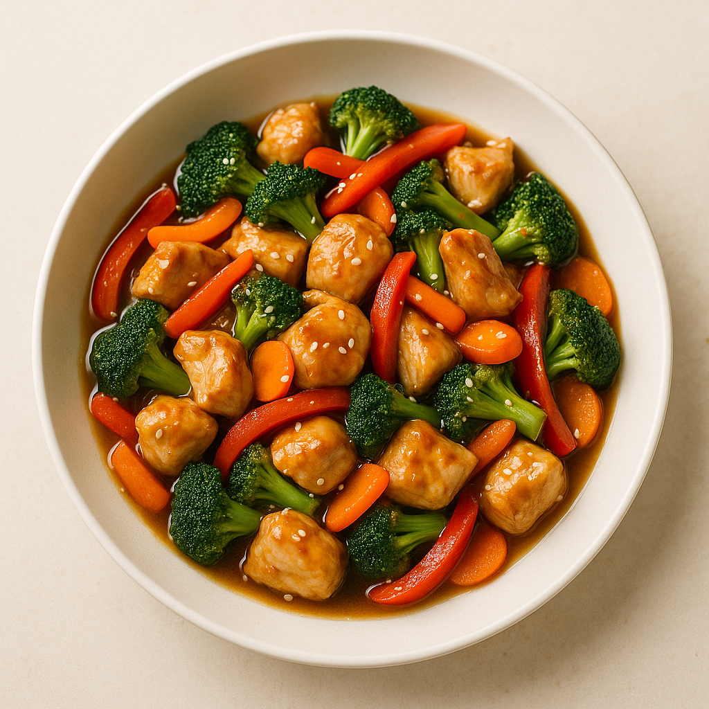 Honey garlic Chicken stir-fry with broccoli and red peppers