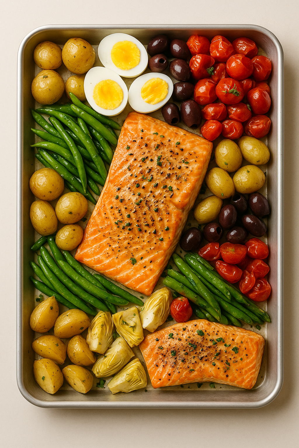 Roasted Salmon Niçoise-Style Tray